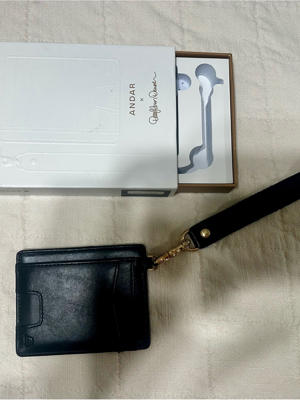 Andar Black Leather Wristlet Cardholder with Gold Hardware